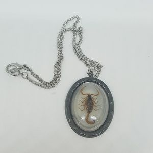 White grey scorpion necklace oval new